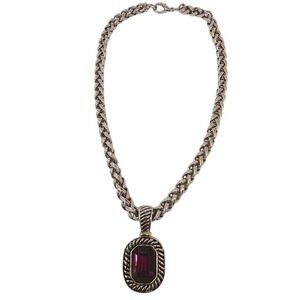 Vintage Silver Tone Necklace with Rich Purple Stone Pendant